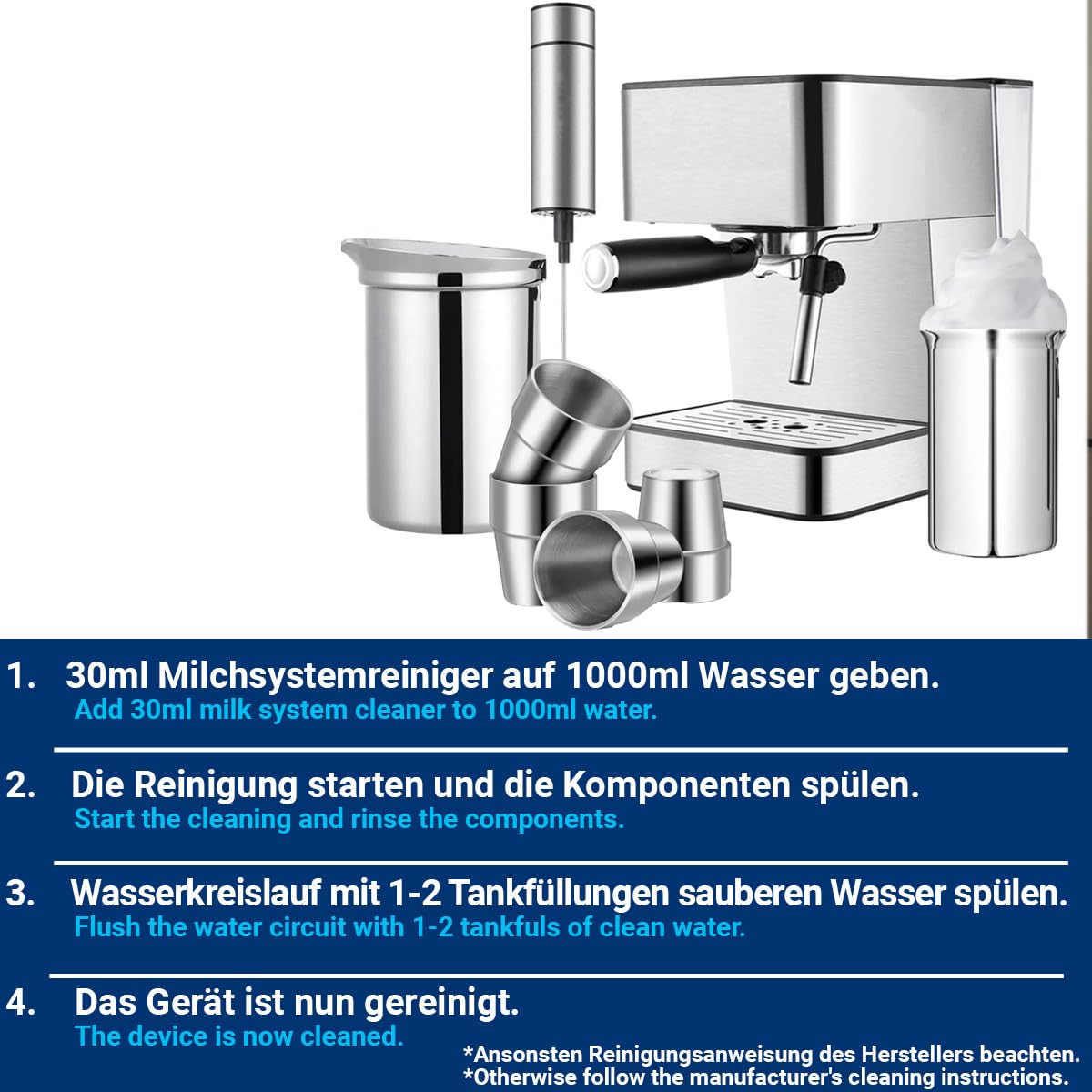 Bidon de 5 litres de nettoyant pour système de lait | Concentré pour machine à café automatique + bec verseur | Nettoyant pour mousse de lait | Nettoyant universel pour tous les fabricants