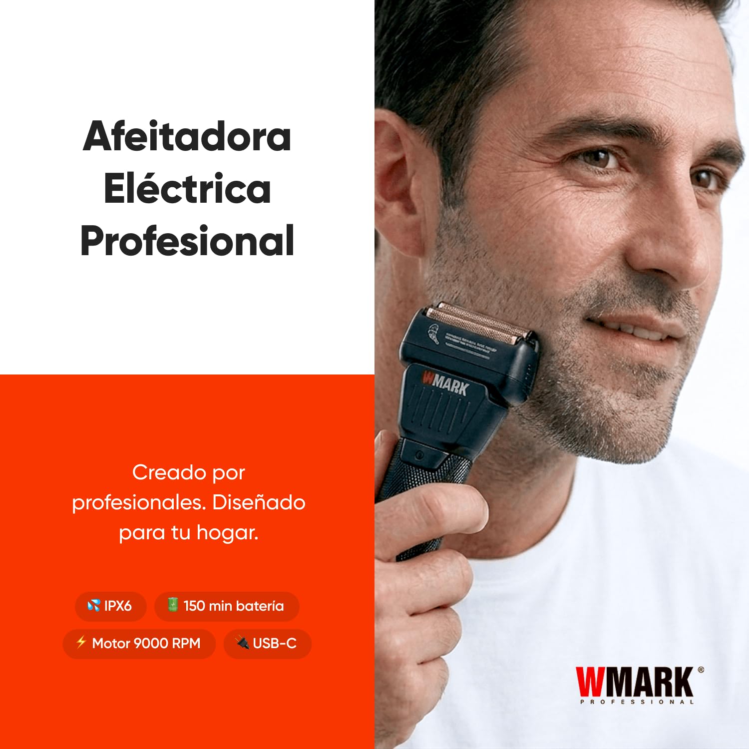 Afeitadora Eléctrica Hombre Foil - Maquina de Afeitar Cabeza Rapada y Barba, Afeitadora cabeza, Motor 9000RPM, IPX6, Batería 150min, LED, USB-C, Dry&Wet - WMARK NG-7982