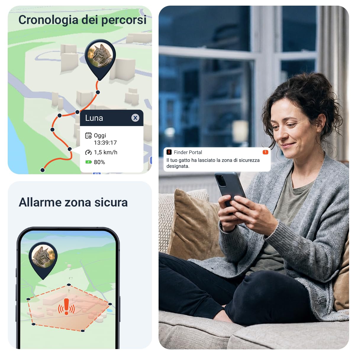 PAJ Localizzatore GPS Mini per Gatti, 3 Mesi Abbonamento Premium Incluso | Notifiche Fuga - GPS Tempo Reale - 100% Impermeabile - Compatibile con tutti i Collari/Pettorine - Allarmi in App