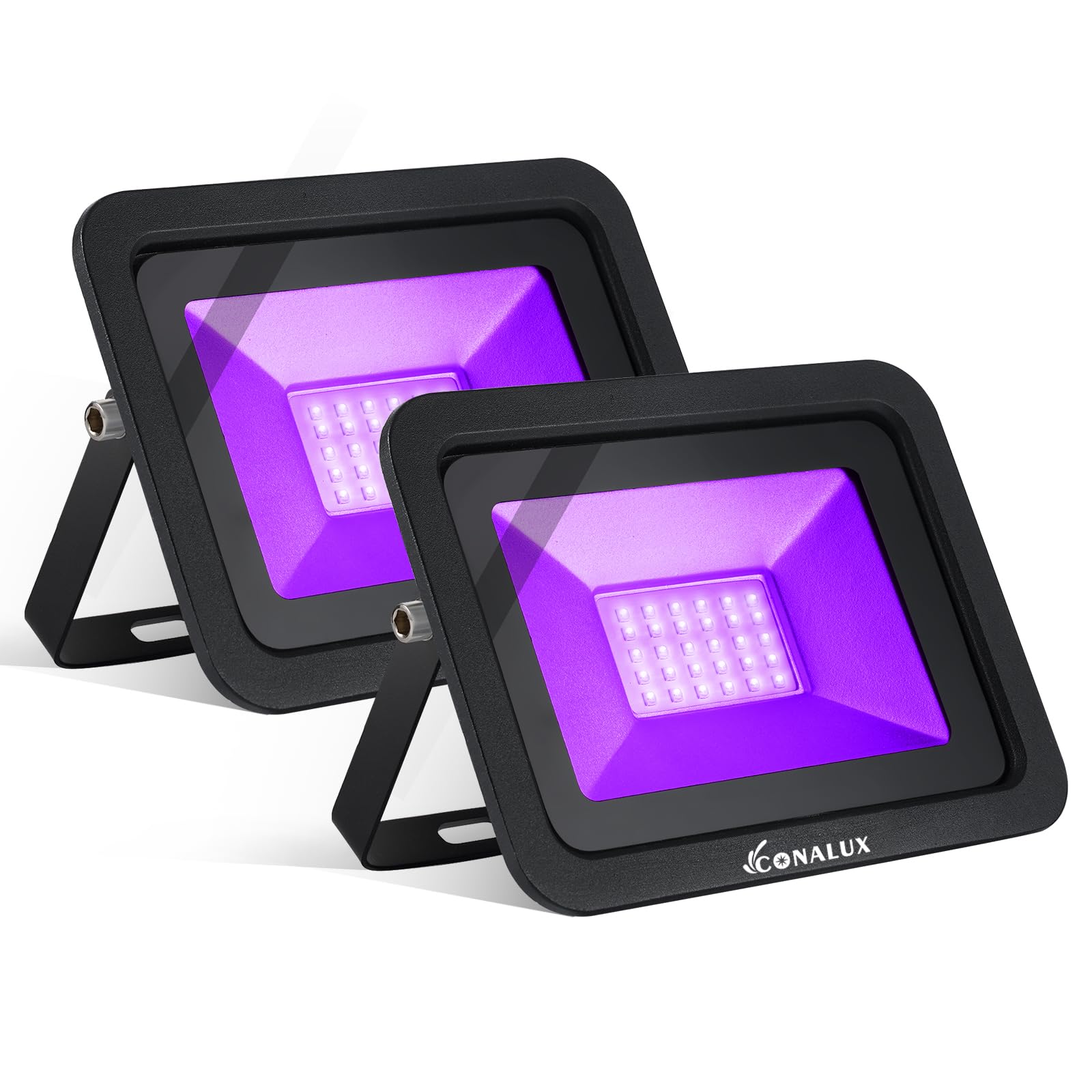 CONALUX 2 Pack 365nm 30W LED Black Light,Blacklight Flood light with Plug and Switch, 4.9ft Power Cord, IP66 Waterproof, for Indoor or Outdoor Glow Party, Stage Lighting,Body Paint, Fluorescent Poster