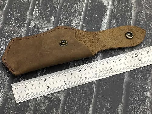 Miniatura 3 de TWO SUN SL03 Funda plegable para cuchillo de bolsillo de 5 pulgadas, funda de cinturón de cuero genuino marrón liso