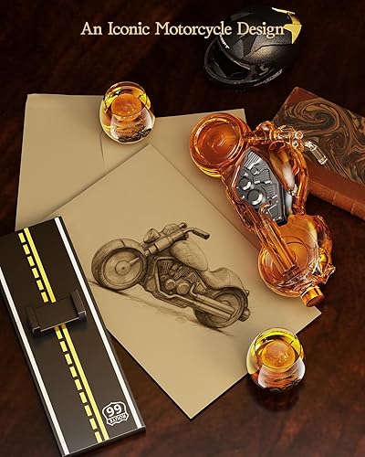 Miniatura 2 de Kollea Regalos de cumpleaños para hombres, papá, juego de decantador de whisky de motocicleta con 2 vasos, dispensador de licor para bar en casa,