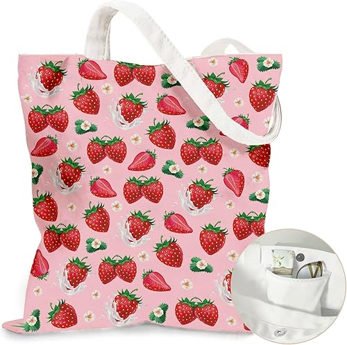 Miniatura 31 de Bolsa de lona estética para mujer, con cierre magnético a presión y bolsillo interior con cremallera, bolsa reutilizable Chica