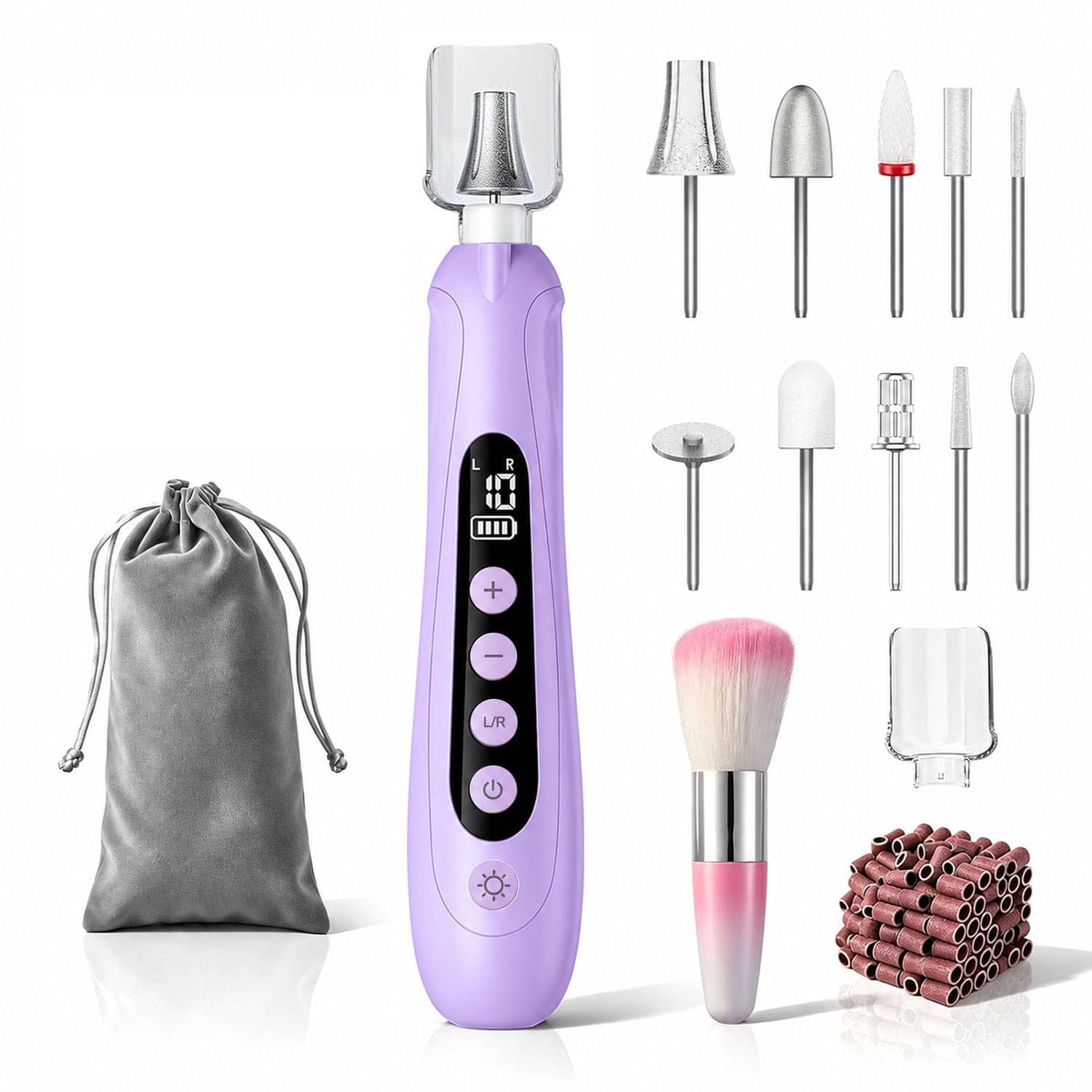 Electric Nail File, Cordless Toe Nail Grinder for Thick Toenails & Callus, Rechargeable Nail Drill for Manicure and Pedicure with LCD & Lamp, Gifts for Women Men Seniors
