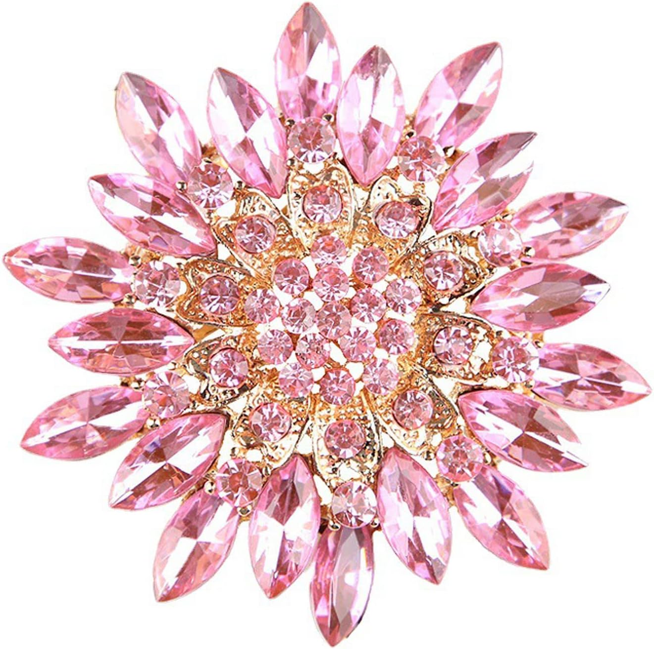 GYRMMUEPremium Rhinestone Sunflower Brooch Pin Red Pink Flower Brooch Elegant Clothing Hat Bag Skirt Accessories for Women (Pink)