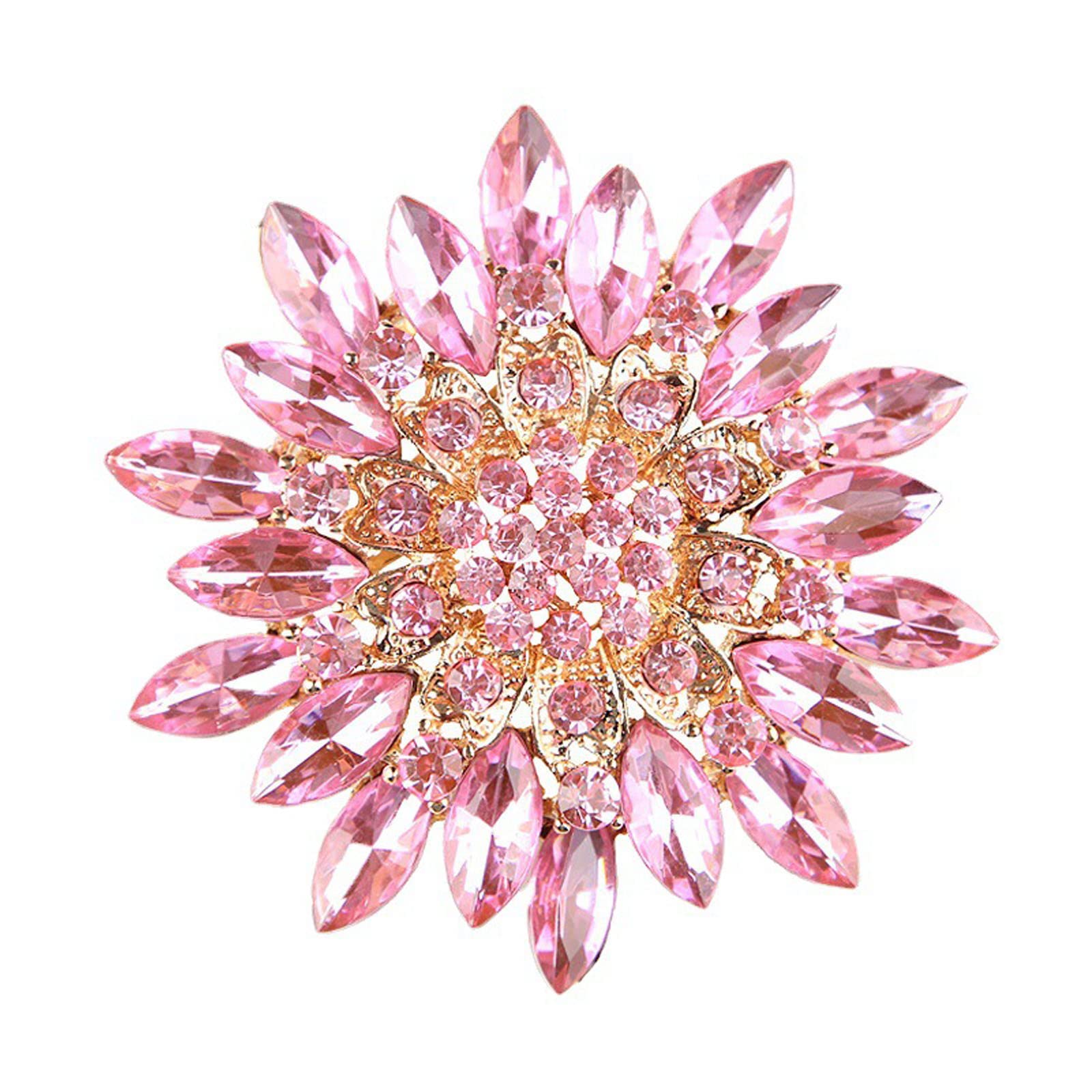 GYRMMUEPremium Rhinestone Sunflower Brooch Pin Red Pink Flower Brooch Elegant Clothing Hat Bag Skirt Accessories for Women (Pink)