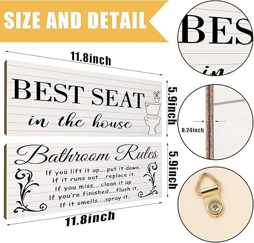 Miniatura 9 de 2 piezas divertidas de decoración de pared de baño letrero de madera rústico para decoración de baño reglas de baño placa de madera rústica para