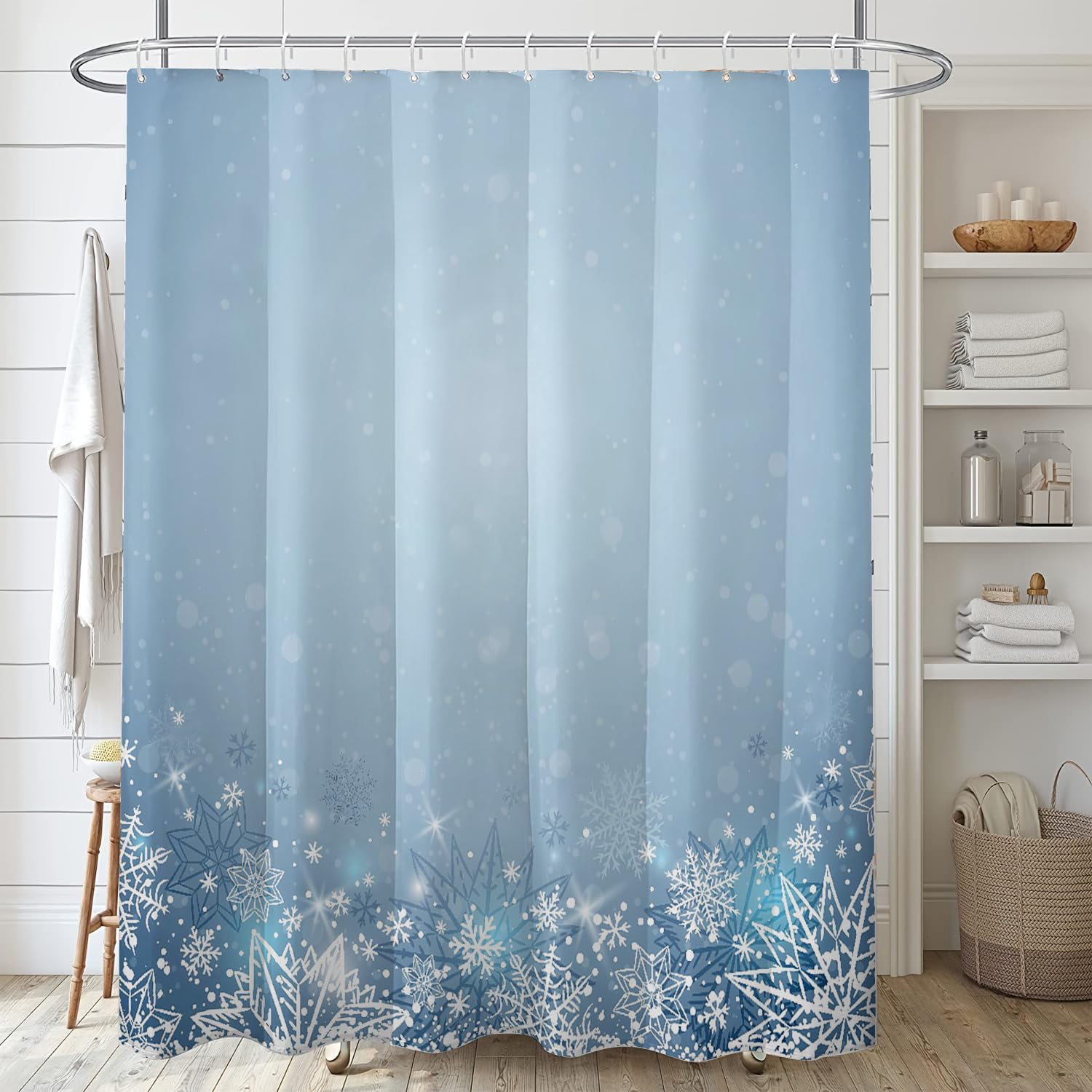 Uiyiui Multicolor-6 Winter Snowflake Shower Curtains For Bathroom 72X72in/183X183cm/Wxh Blue Printed Bathroom Curtain, New Year Holiday Decor Waterproof Polyester Fabric With Hooks