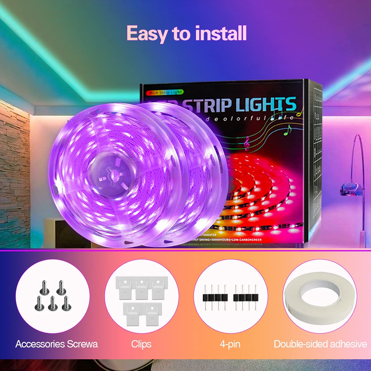 Nastro Led Blutooth Striscia Led 5050 RGB Luce Led Dimmerabile con Telecomando Nastro Autoadesivo Ghirlanda Luminosa Controllata da APP Smartphone Sincronizzare con Battita Musica (15M)