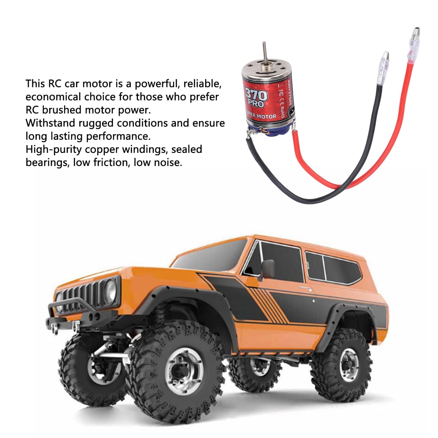 Drfeify RC Motor, 370 Brushed Motor with Stainless Steel Casing, 45T 2.3mm D Shaft, Strong Magnetic Force Low Heat Generatio for RC Car Boat