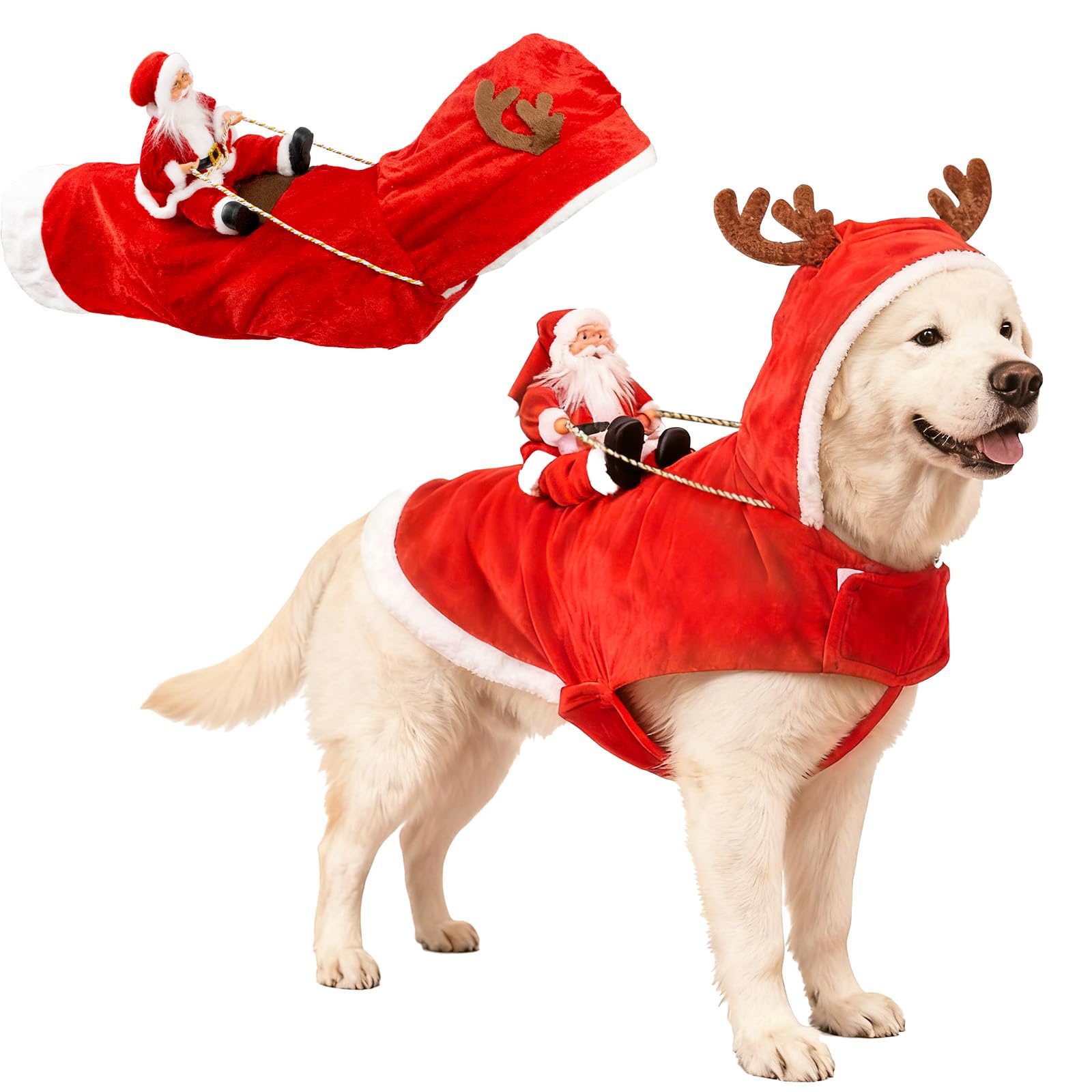 Dog Christmas Outfit Running Santa Christmas Dog Costumes, Santa Claus Riding on Pet Suit Dressing up Clothing for Small Medium Large Dogs