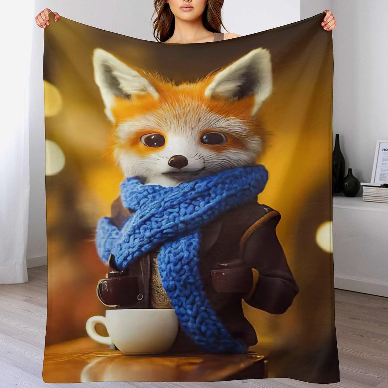 Manta de franela suave de zorro, manta de sofá de 130x150cm para regalar en ocasiones especiales
