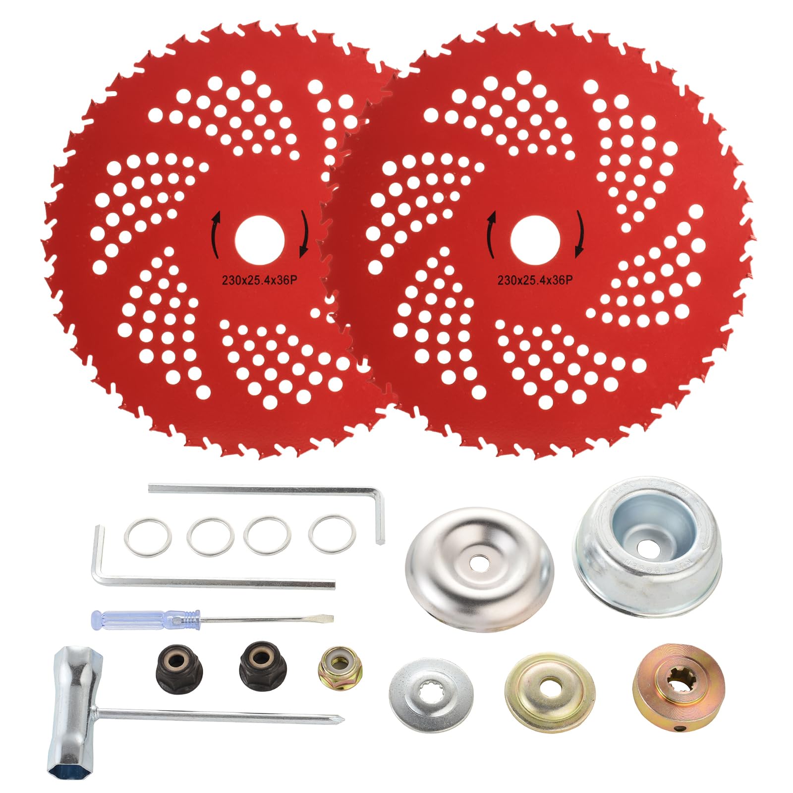 Paquete de 2 cuchillas de corte de cepillo con punta de carburo de 9 pulgadas x 36 dientes, cuchillas de herbicida con kit de adaptador universal para cortador de cepillo, recortadora, herbicida,
