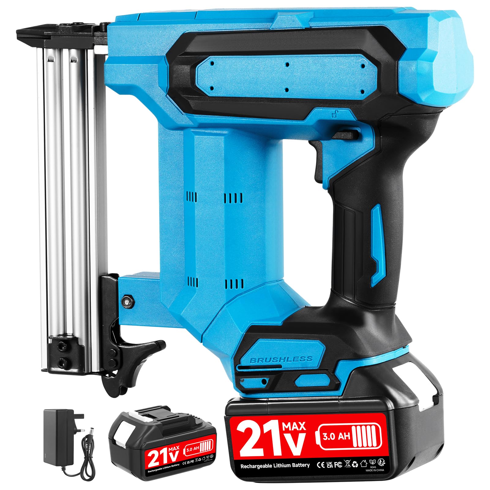 Cordless 18-Gauge Brad Nailer & Staple Gun, 21V Lithium Nail Guns for Wood with 1 Batteries & Charger, Tool-Free Jam Release, Safety Switch, Lightweight for Upholstery, Carpentry, DIY Projects