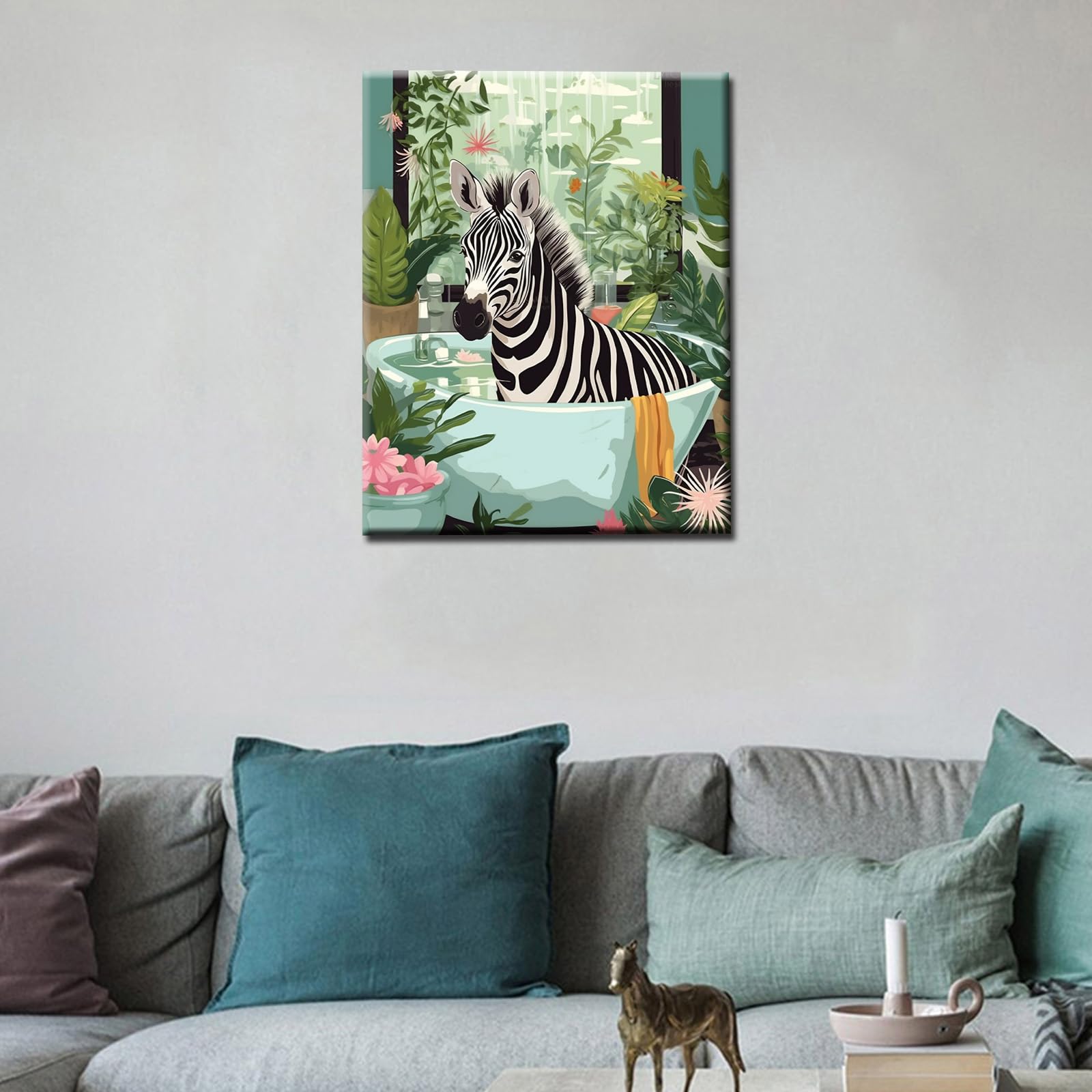 YEESAM ART Malen Nach Zahlen Set 'Regenbogen-Zebra' – 40x50 Cm, Mit/ohne Rahmen, Acrylfarben, Leinwand