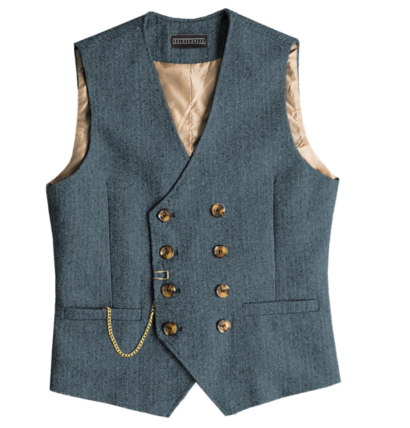 Solovedress Mens Classic Vintage Suit Waistcoat Double Breasted Suit Vest for Wedding and Party(Light Navy Blue,XXXL)