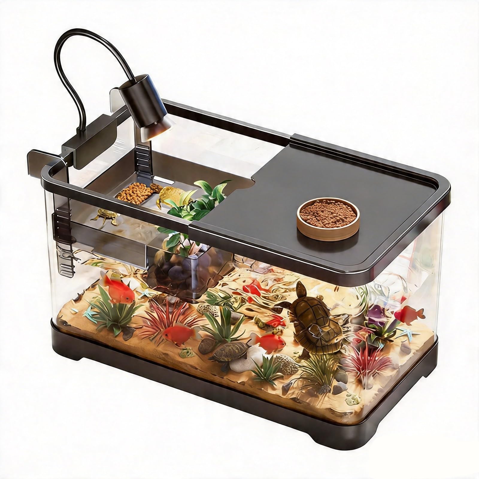 Turtle Fish Tank Con Piattaforma Per Crogiolarsi Alla Tartaruga, Acquario Per Tartarughe Con Drenaggio Sul Fondo Per Tartarughe Giovani, Gamberi, Granchi, Anfibi, Rettili(Small)