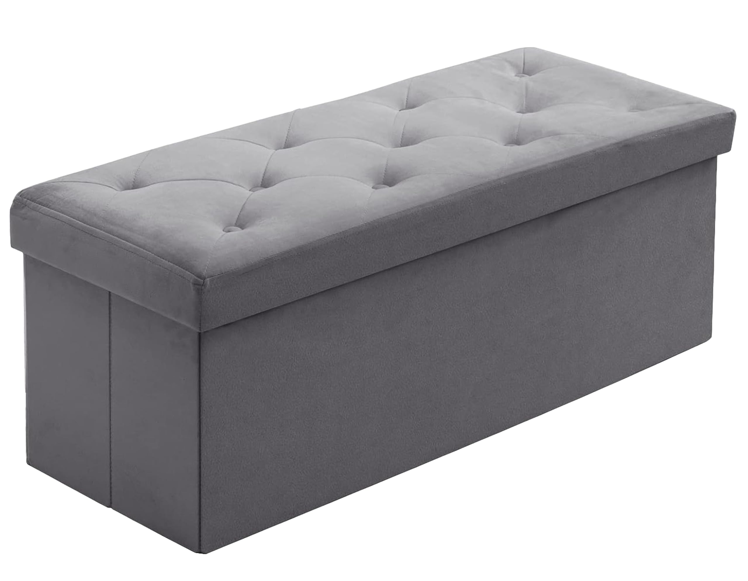 A406 Folding Ottoman Storage Box with Lids Velvet Storage Chest Footrest Pouffe Storage Unit Bench Stool with Resilient Sponge for Bedroom, Living Room & Entryway-76cm (Grey)