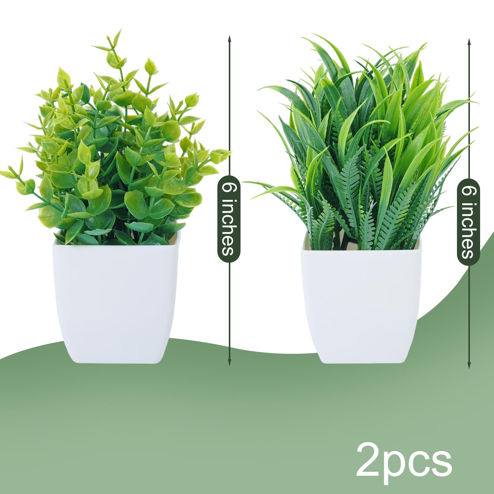 DomeStar 2PCS Small Plants Indoor, Faux Potted Plants Spring Greenery for Home Decor, Desktop Shelf, Bathroom Kitchen Office