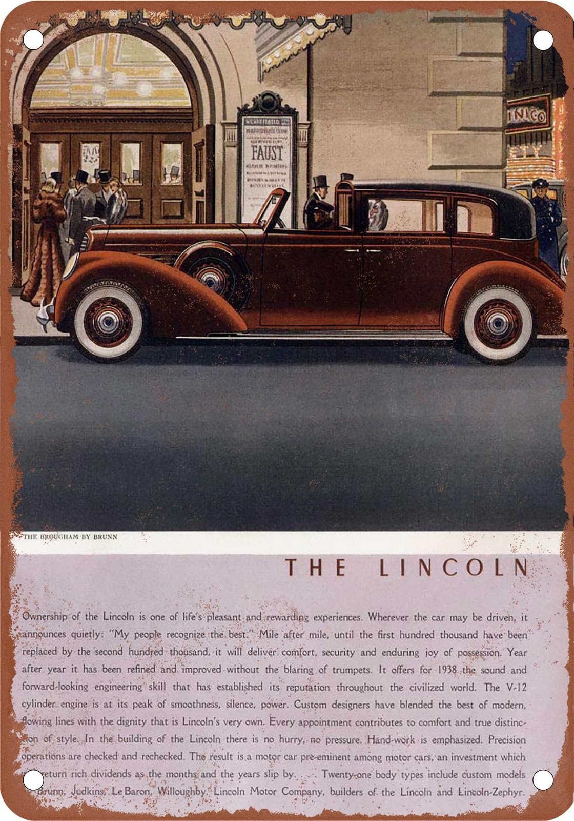 Miaomansenstore Metal Sign - 1938 Lincoln Vintage Ad 01 - Old Retro Rusty Look Home Decor