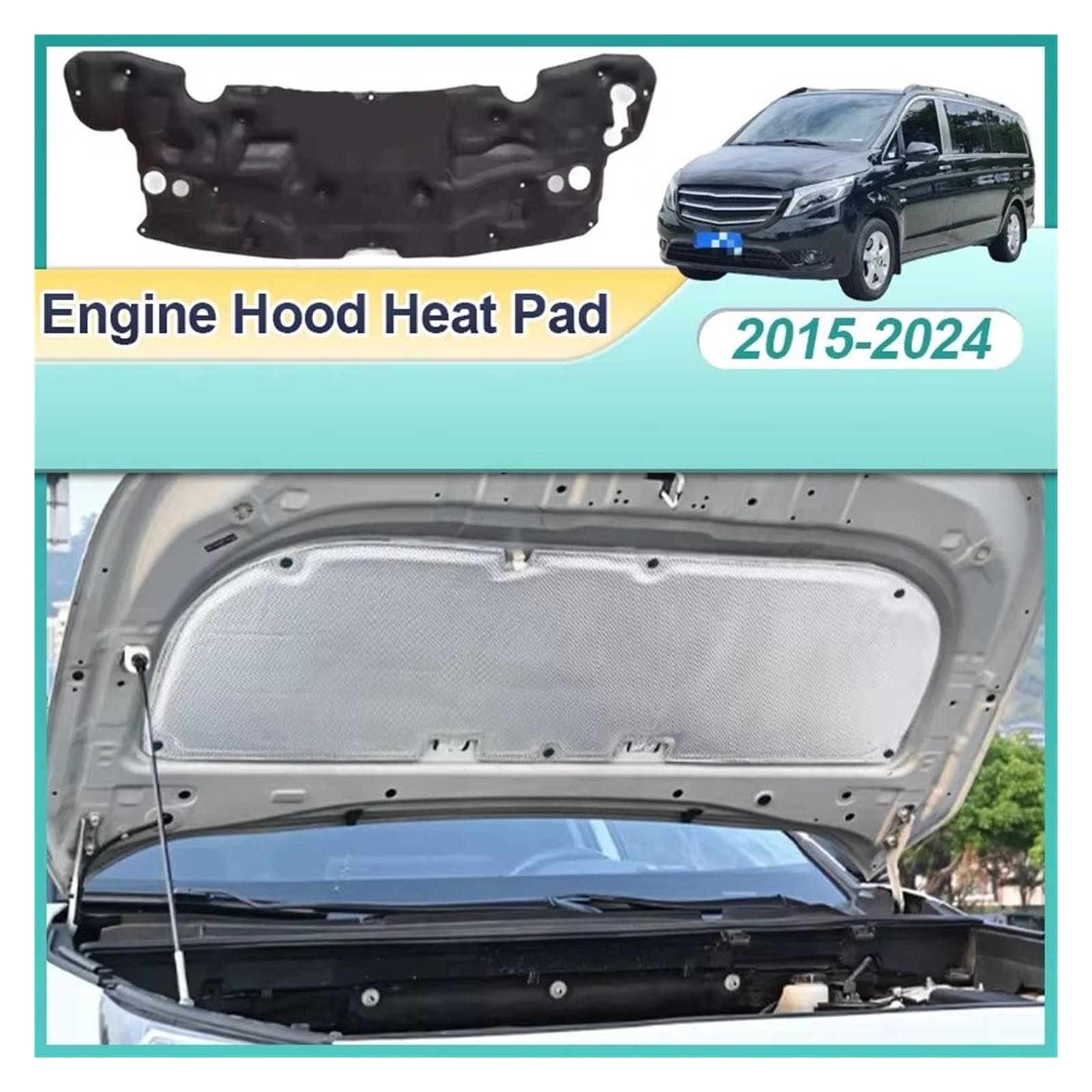 Tapis d’isolation pour capot moteur Pour Mercedes pour Benz pour Vito W447 2015 – 2024 Housse insonorisée en coton pour capot avant de voiture