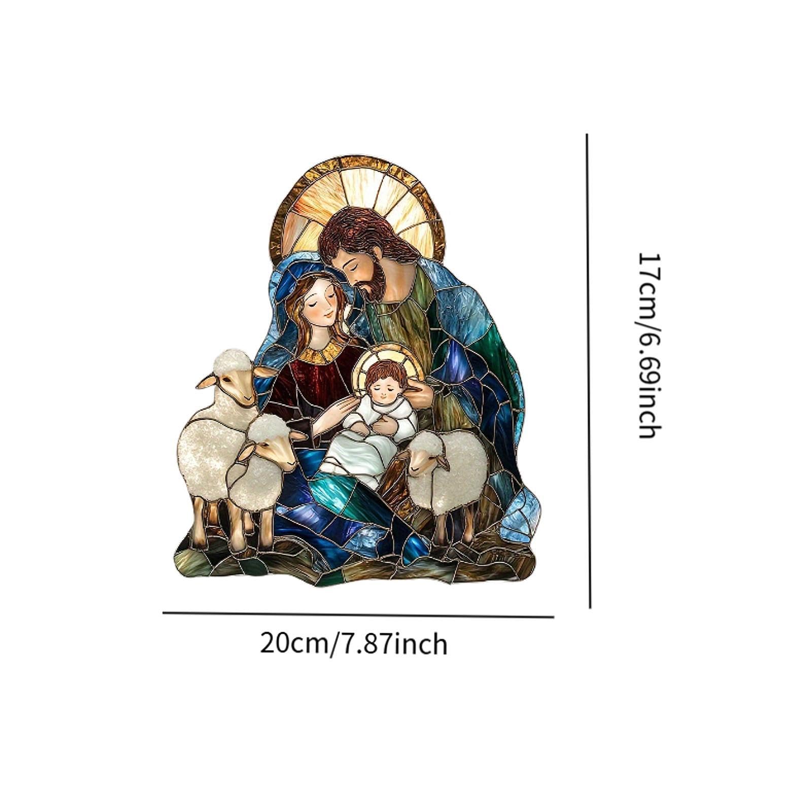 Qianly 2D Jesus Nativity Scene Decoration Flat Holy Family Hanging Ornament Home Decor Collecting Acrylic Artwork for Party Entryway