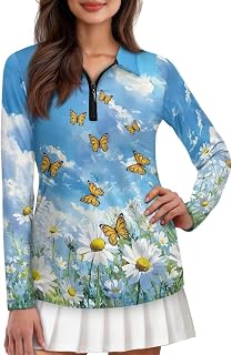 YEXIATODO Ladies Polo Shirts with Collar Half Zip Tops for Women Slim Lightweight Golf Pullover S-2XL