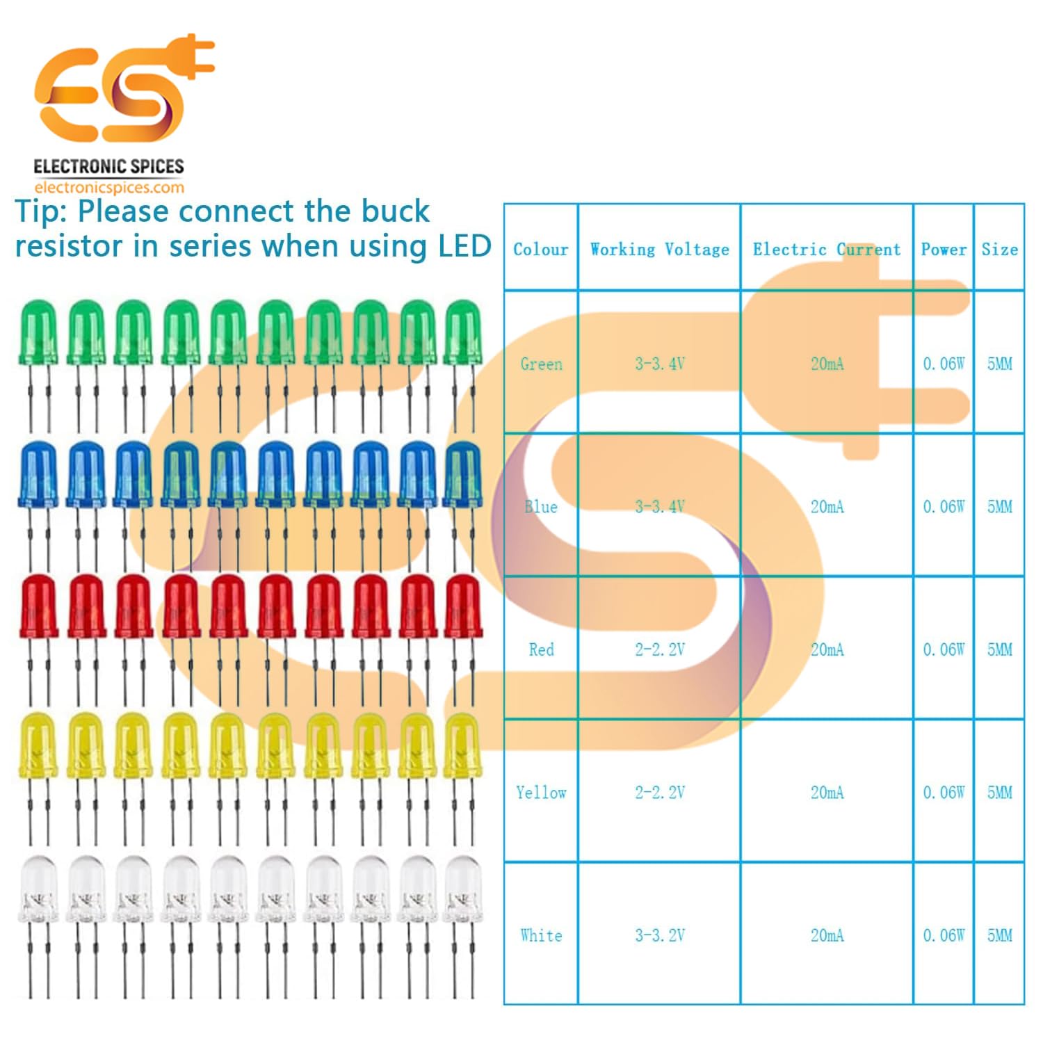 Electronic Spices Basic Starter Kit with Capacitor,Diode,Resistor,Transistor, Jumper Wire, 830 Breadboard (350 Item), Assorted - Image 3 thumbnail