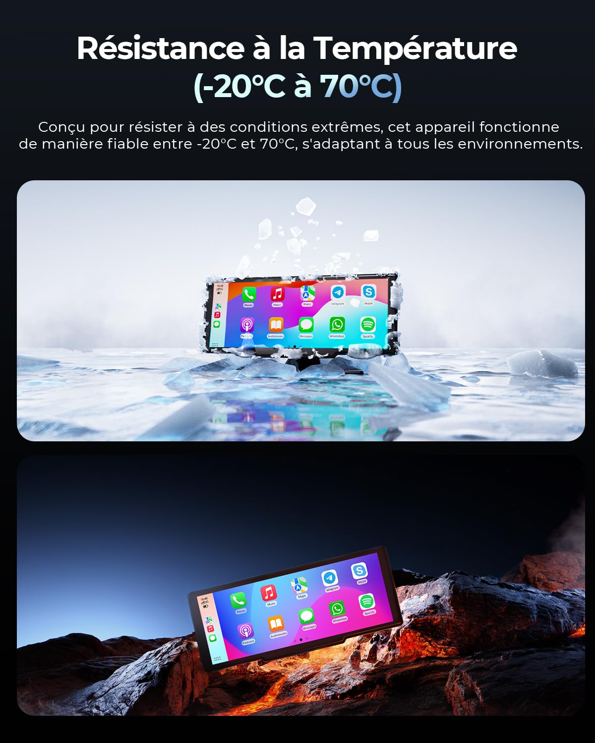 Écran CarPlay Portable sans Fil 8,1" 60 fps pour Apple CarPlay & Android Auto, mises à Jour OTA, caméra de recul, Mirror Link, Bluetooth, Commande vocale, Navigation GPS