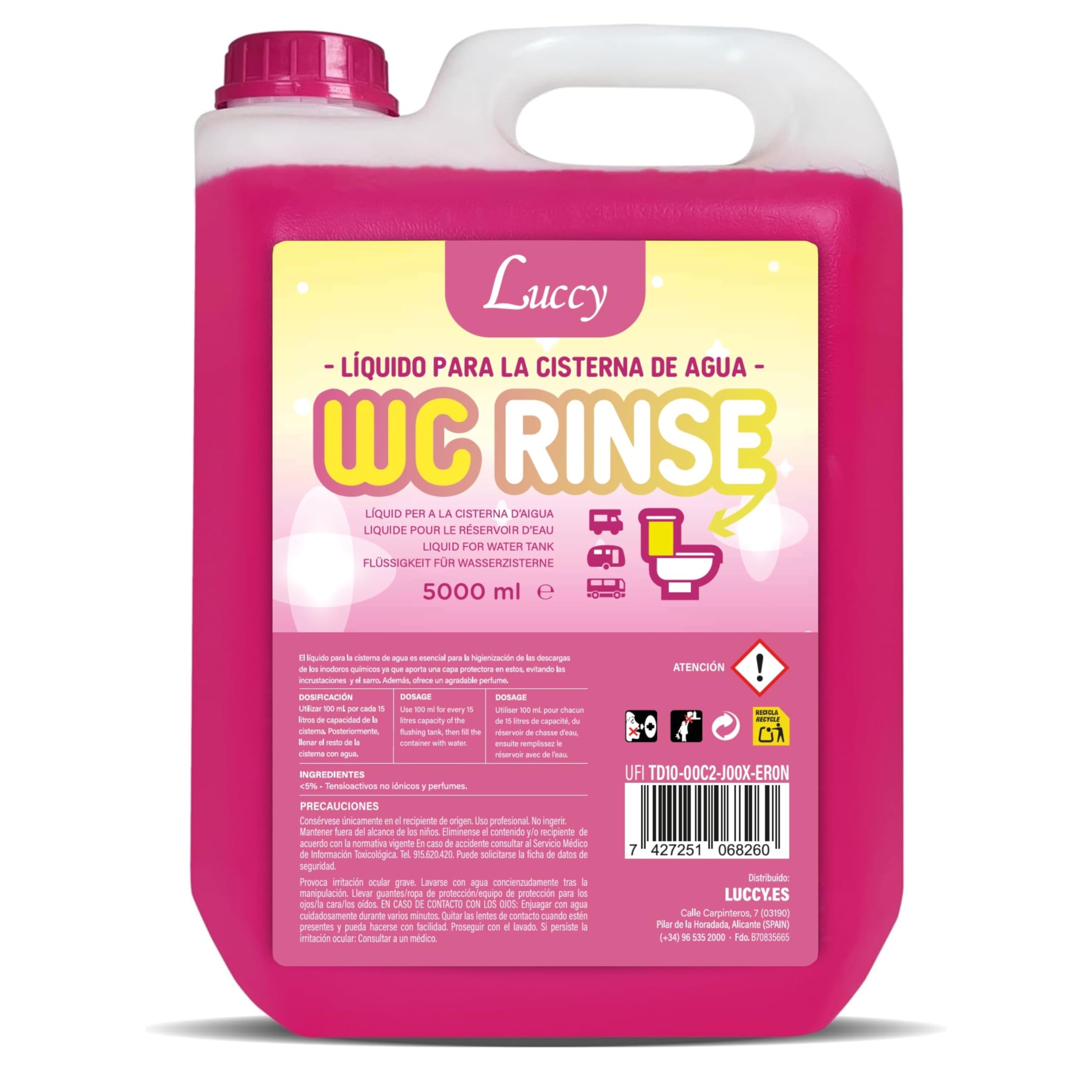 LUCCY WC Rinse 5 Litros - Aditivo para Cisterna del Inodoro - Limpieza de la Taza del WC
