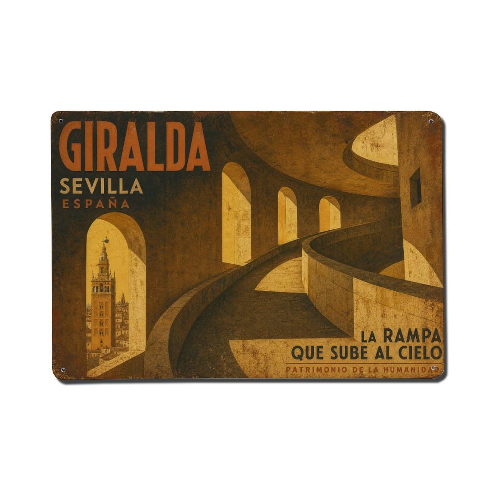 Yrnq 08X12inch Vintage Style Vintage Giralda Tower Ramp Interior Spiral Ascent Spain Metal Tin Sign