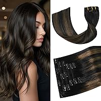 Vista 17 de Aison Extensiones de cabello con clip balayage de cabello humano real, extensiones de cabello ombre 100% de cabello humano para mujer, 12 pulgadas