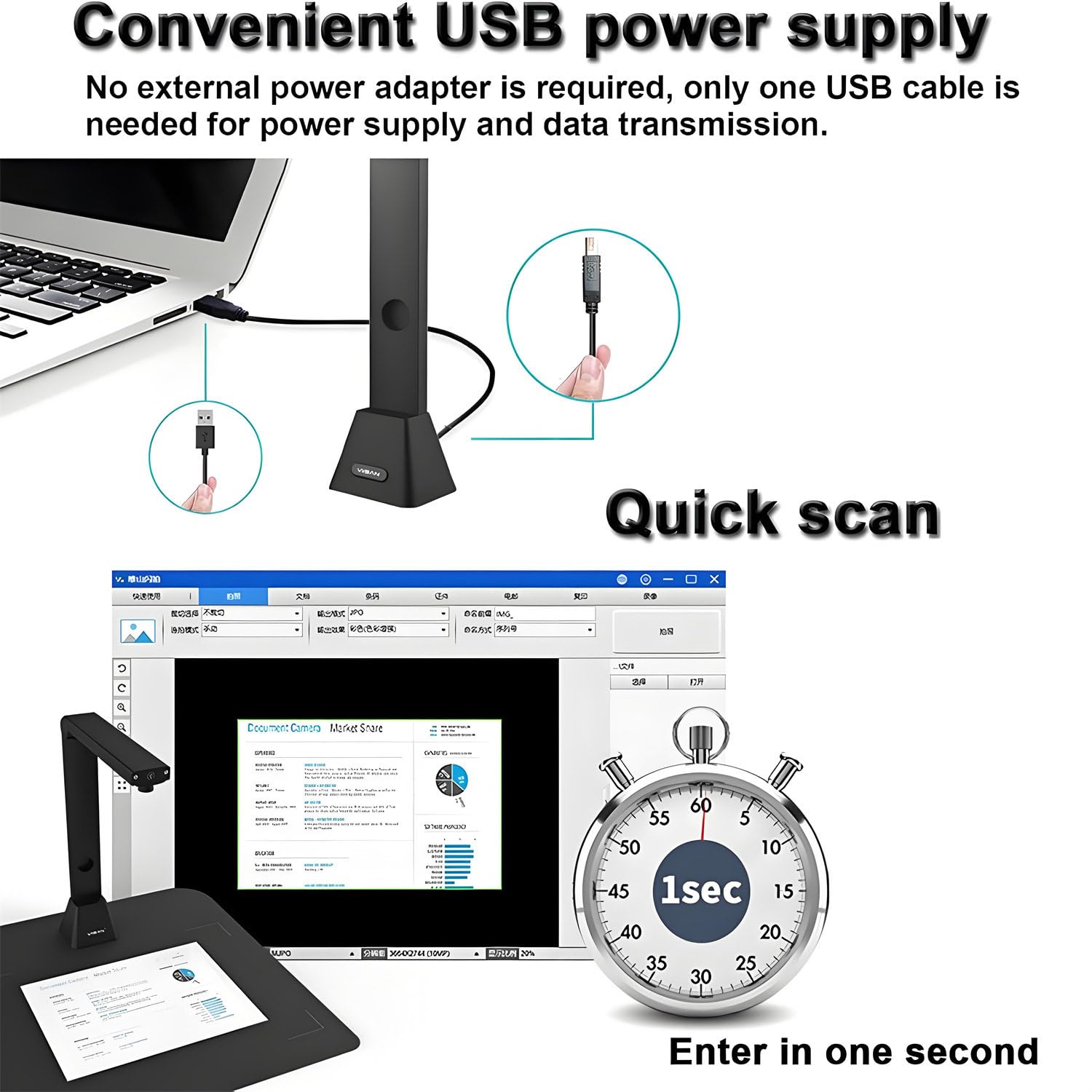 Escáner superior, escáner de libros y documentos de gran formato, cámara de documentos USB de 23 MP con aplanamiento automático, luz LED de alto brillo integrada, compatible con Windows y macOS