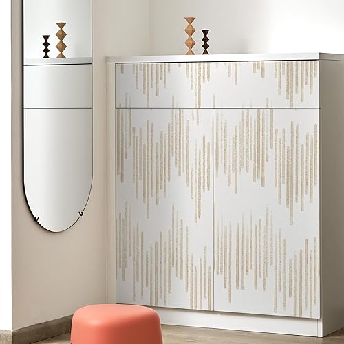 Miniatura 4 de Papel tapiz beige de 17.3 x 120 pulgadas, moderno papel de pared a rayas para despegar y pegar, papel de contacto autoadhesivo extraíble para