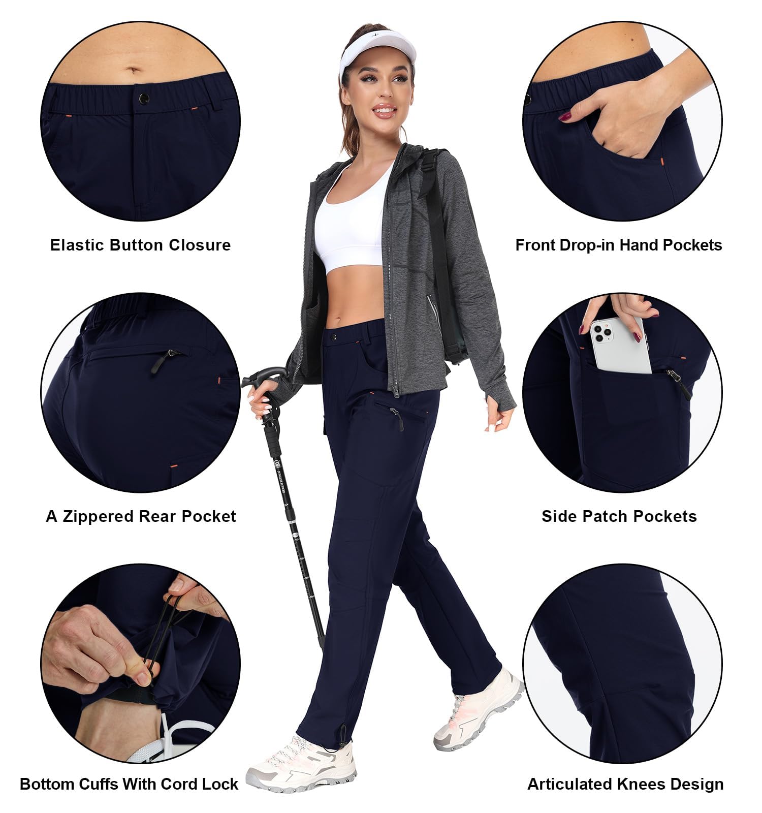 GymBrave Pantaloni Trekking Donna Cargo Capri 3/4 Estivi Leggeri Asciugatura Rapida con Tasche Zip Campeggio All'Aperto