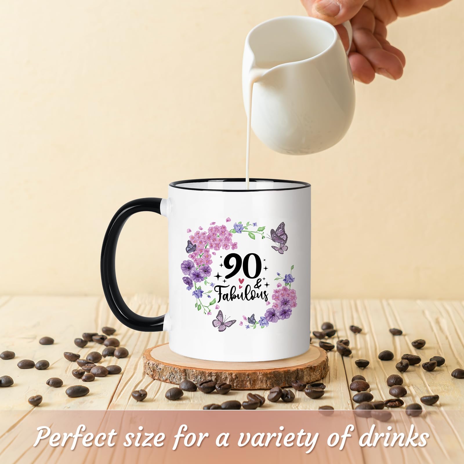90 And Fabulous Birthday Mug - 11oz Ceramic Coffee Cup, 90th Birthday Gift For Women, Mom, Grandma, Sister