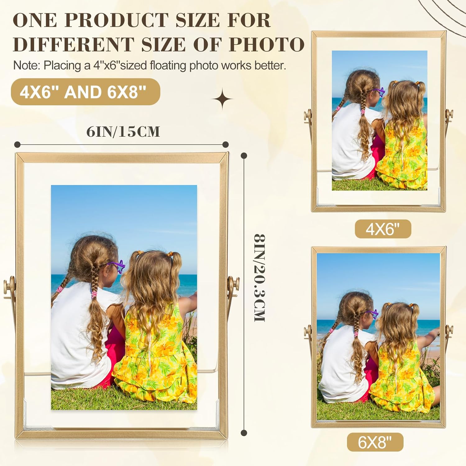 Hoteam 16 Pcs 4 x 6 Inches Gold Floating Frames Glass Photo Frames Vertical Vintage Metal Picture for Wedding Photo Picture Mounting Tabletop Display Office Decor Gold 4 x 6 inches
