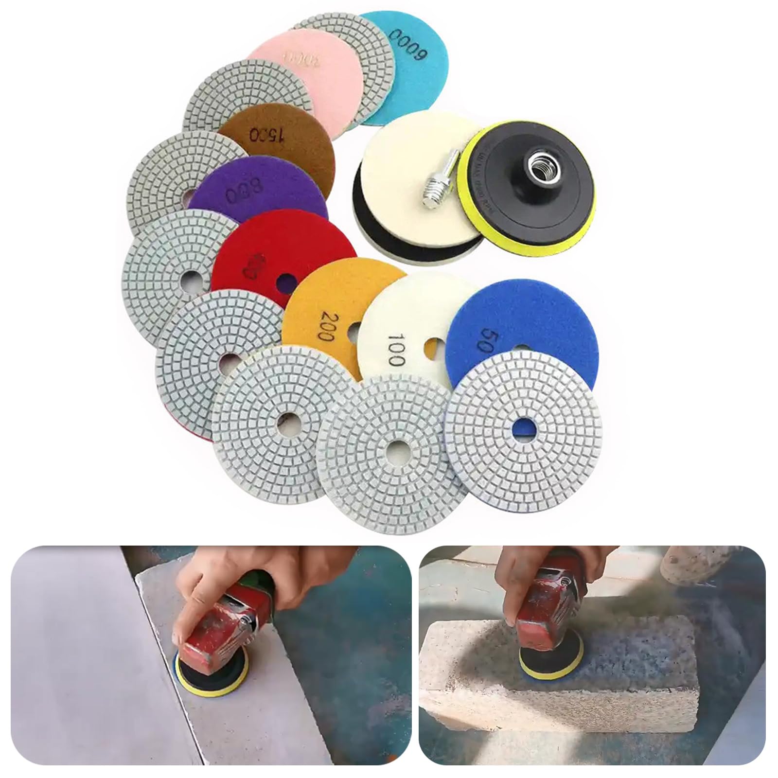Set di 12 tamponi diamantati per lucidatura a secco e a umido, set di tamponi per lucidatura in marmo per trapano, smerigliatrice e lucidatrice, tamponi lucidanti per la finitura di cemento e marmo.