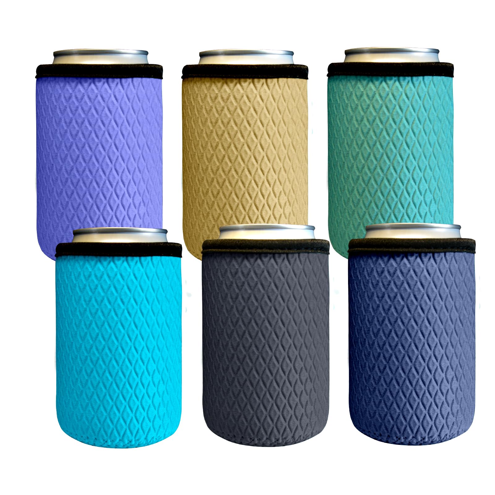 Klyrith 6 Pack 12 oz Standard Can Cooler Sleeves Insulated, Reusable Beer Can Holder, Soft Non-slip Neoprene Drink Caddies Covers for Soda, Hard