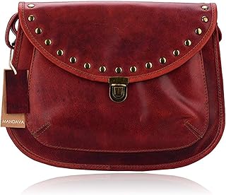 MANDAVA Genuine Leather Crossbody Bags for Women | Ladies Satchel Over The Shoulder Purse | Handmade Vintage Style Full Grain Oily Womenâ€™s Cross Body Bag (Red)