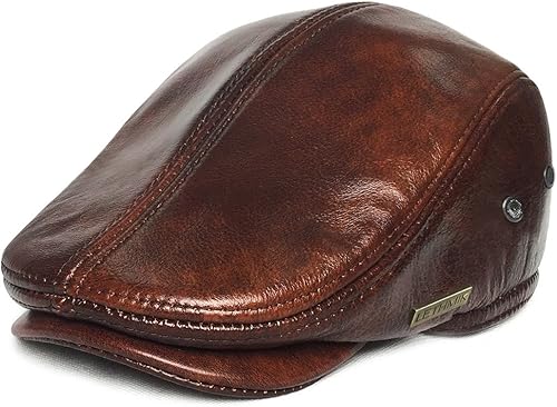 LETHMIK Sombrero Plano de taxista en Piel Auténtica clásico Newsboy Cap Ivy de conducir