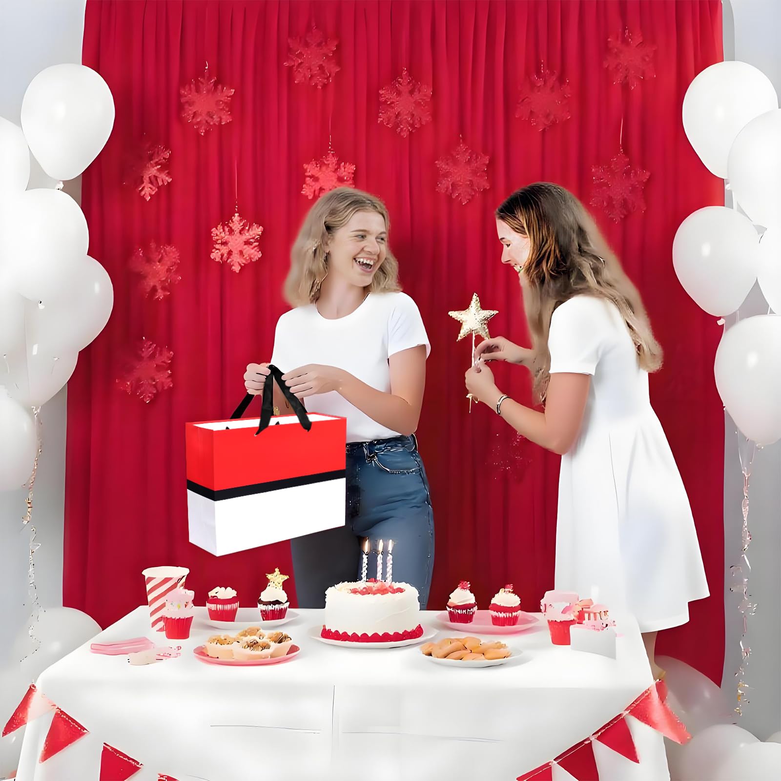 HTPARY Cartoon Animation Gift Bags Set Red and White Theme Favor Goodie Bag with Tissue Papers Greeting Card Game Party Birthday Decorations Supplies
