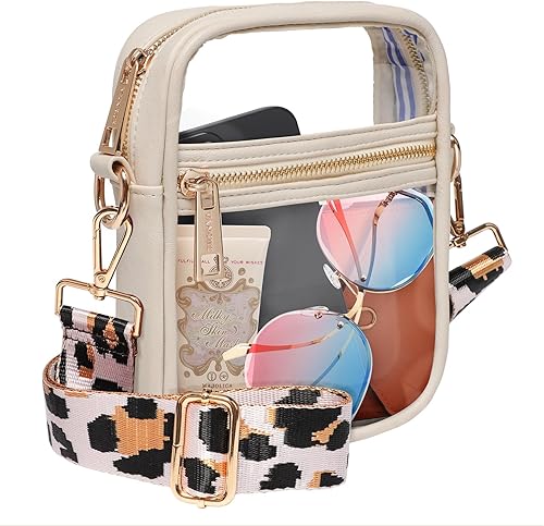 Vangue Bolsa transparente aprobada para estadios, bolso cruzado transparente para mujer con correa ajustable para conciertos deportivos