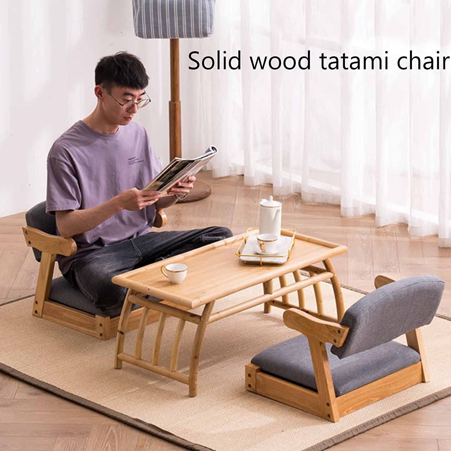 Houten vloerstoel in Japanse stijl met rugleuning - draagbare tatami
