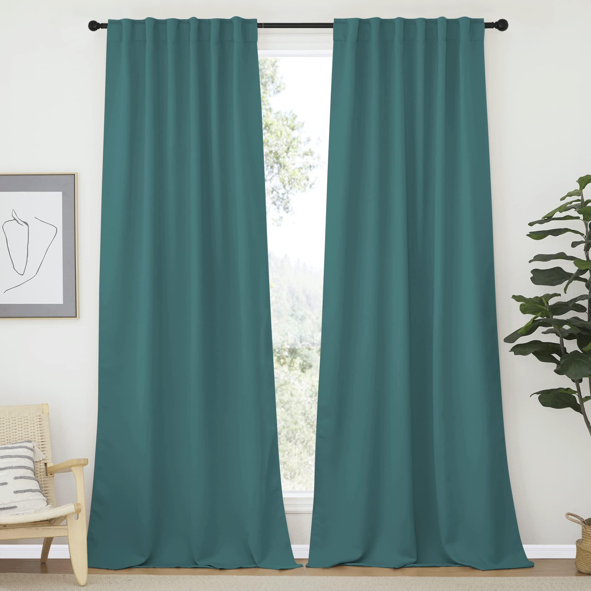 NICETOWN Bedroom Blackout Curtain Panels - (Sea Teal Color) 52 x 120 inch, 2 PCs, Insulating Energy Saving Solid Rod Pocket Blackout Drapes for Hall, Villa