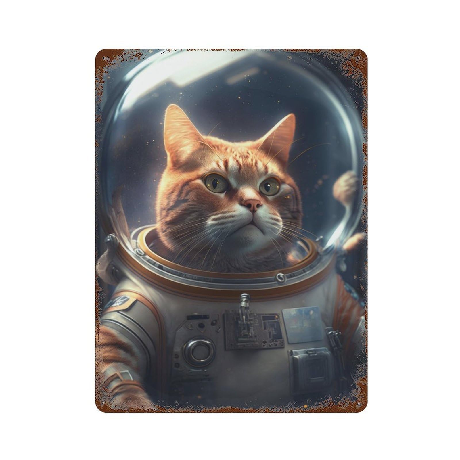 Spacesuit Astronaut Cat Vintage Metal Tin Sign 15.7"x11.8", Novelty Wall Decor for Garage, Pub Or Kitchen