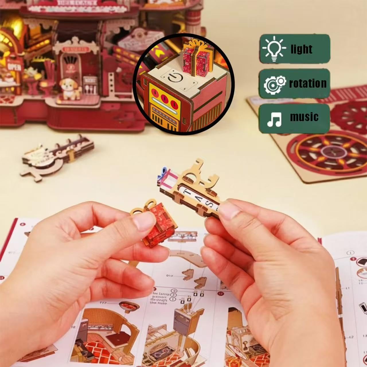 DIY Miniature House Kit - 3D Wooden Puzzle Miniature Kit with LED Light & Movable Dessert Workshop, Book Nook Tiny Model Mini House Building Kit for Adults, Teens, Adults Craft Kits