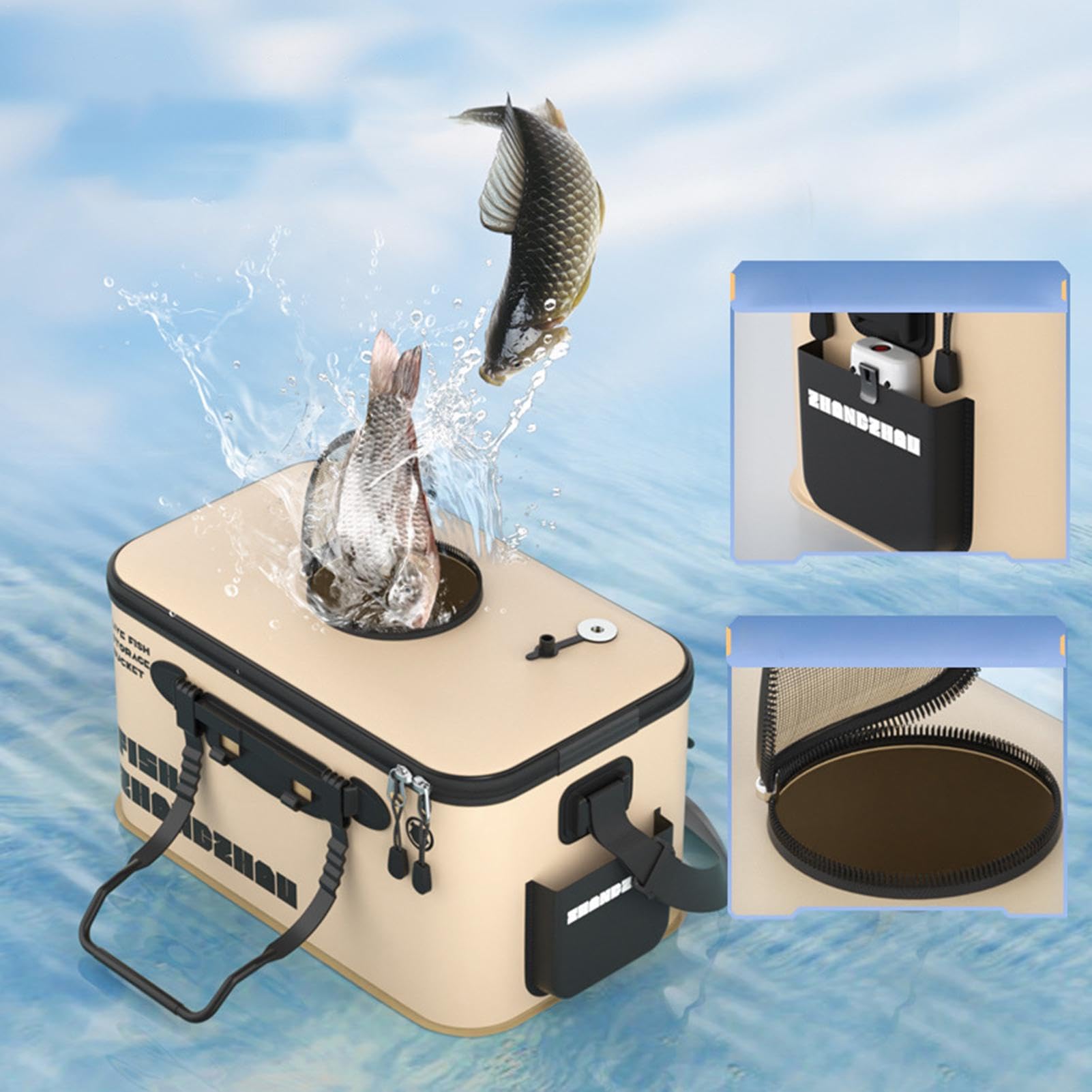 Secchio da pesca pieghevole - Porta pesce isolato, contenitore pieghevole per esche da pesca | Pozza del portatile con aeratore, deposito pieghevole per esche, attrezzatura da pesca all'aperto, s