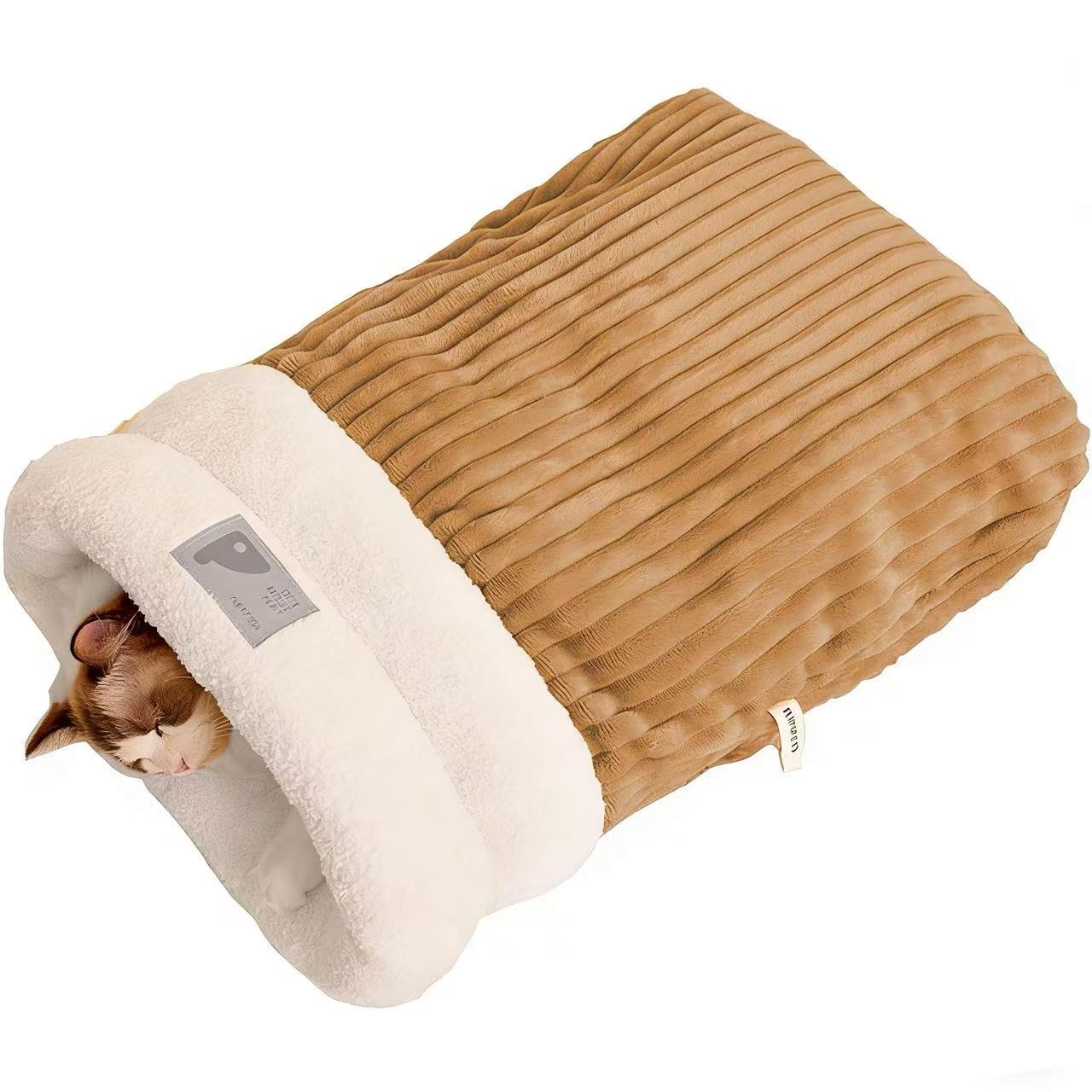 LSYZHX Cat Sleeping Bag, Soft Comfortable Winter Cave Bed Nest for Cats and Dogs up to 12 Pounds, Made of Cotton, Size L Brown