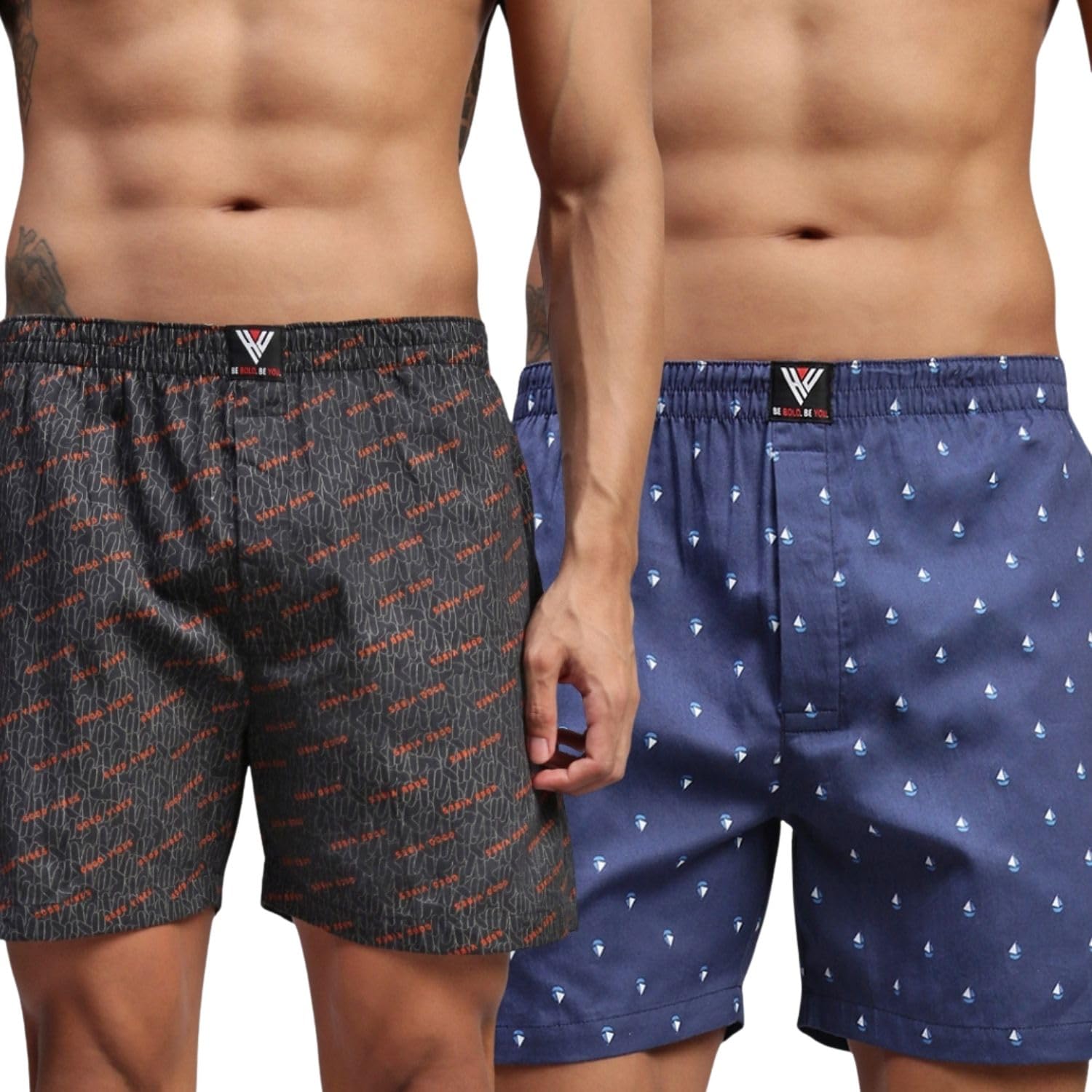 hayu 2PC Pack of Nautical & Good Vibes Men Printed Cotton Boxer Shorts Multicolour-picture-38
